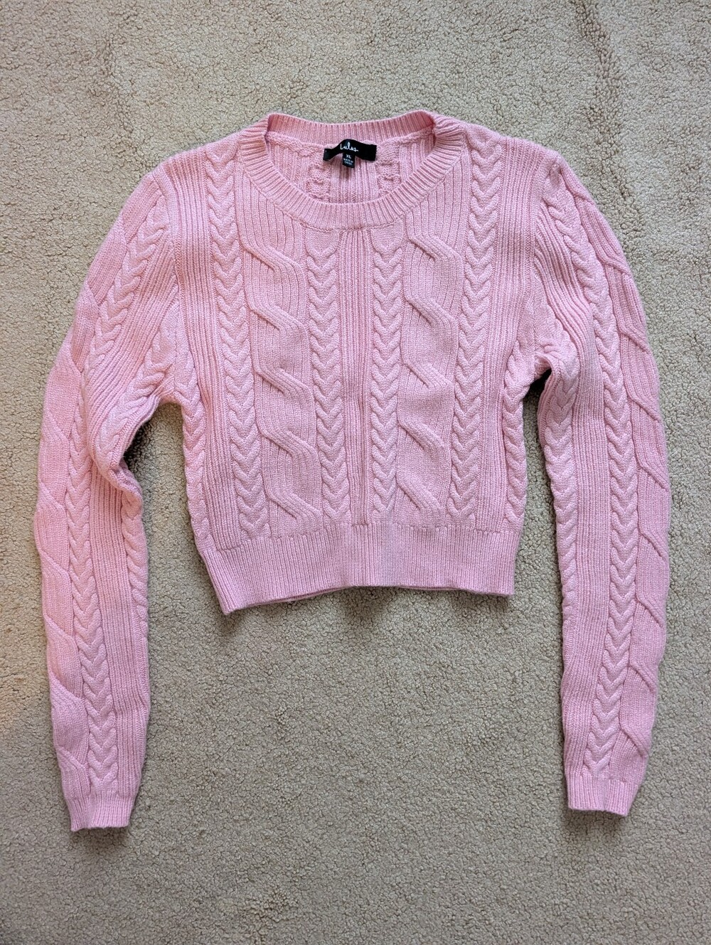 Lulu's Pink Cable Knit Cropped Sweater